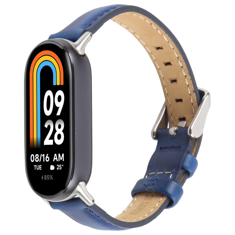 For Xiaomi Smart Band 9 / 8 Silver Metal Connector Genuine Leather Watch Band(Blue) - free shipping - PMc TechLife - Order now!