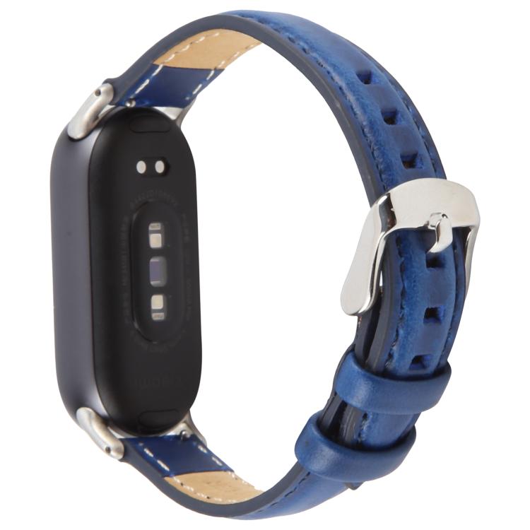 For Xiaomi Smart Band 9 / 8 Silver Metal Connector Genuine Leather Watch Band(Blue) - free shipping - PMc TechLife - Order now!