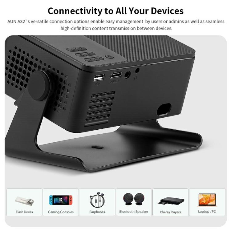 AUN A32 1280x720P 200ANSI D3100 CPU WIFI Display Smart Projector, AU Plug(Black) - LED Projector by AUN | Online Shopping South Africa | PMC TechLife | Buy Now Pay Later Mobicred