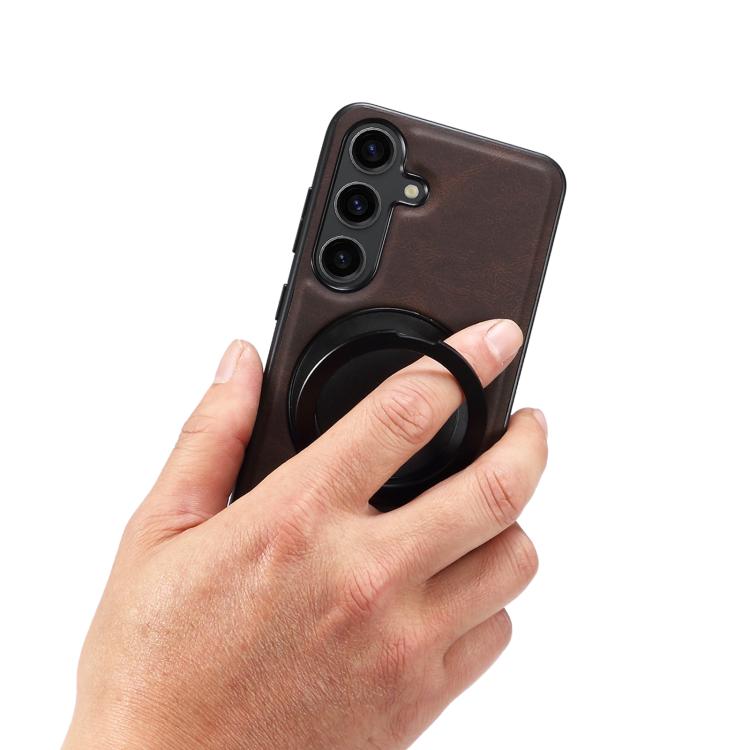 For Samsung Galaxy S25+ 5G Denior A14 Skin Feel Rotating Holder MagSafe Phone Case(Brown) - free shipping - PMC Jewellery - Order now!
