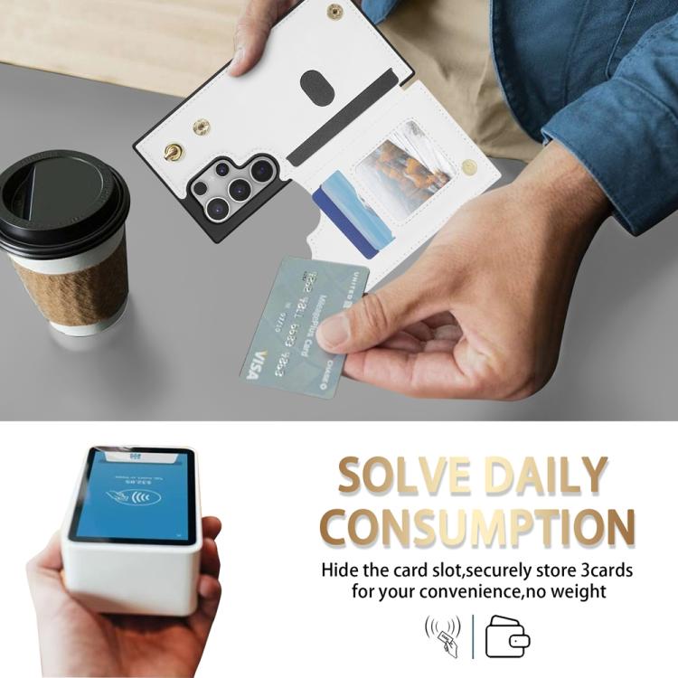 For Samsung Galaxy S25 Ultra 5G Rhombic Dual Buckle Card Slots Phone Case with Lanyard(White) - Galaxy S25 Ultra 5G Cases by PMC Jewellery | Online Shopping South Africa | PMC Jewellery | Buy Now Pay Later Mobicred