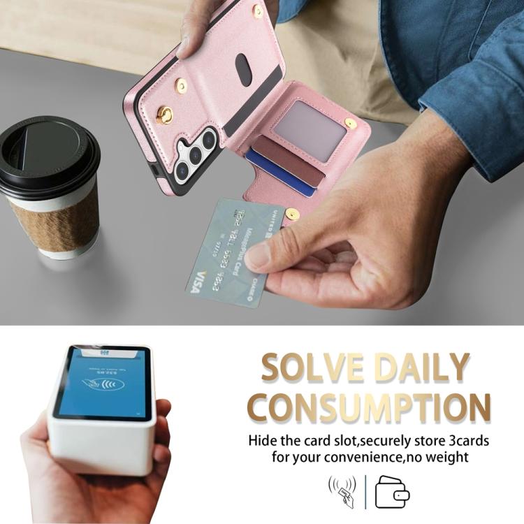 For Samsung Galaxy S25 5G Rhombic Dual Buckle Card Slots Phone Case with Lanyard(Rose Gold) - Galaxy S25 5G Cases by PMC Jewellery | Online Shopping South Africa | PMC Jewellery | Buy Now Pay Later Mobicred
