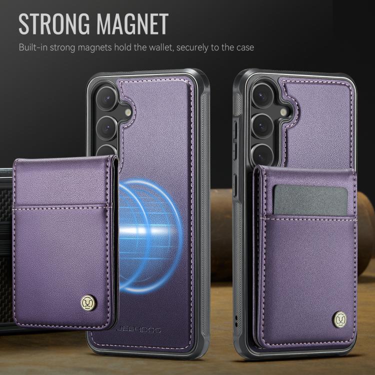 For Samsung Galaxy S25 5G JEEHOOD J06 British Style RFID MagSafe Card Bag PU Phone Case(Purple) - Galaxy S25 5G Cases by JEEHOOD | Online Shopping South Africa | PMC Jewellery | Buy Now Pay Later Mobicred