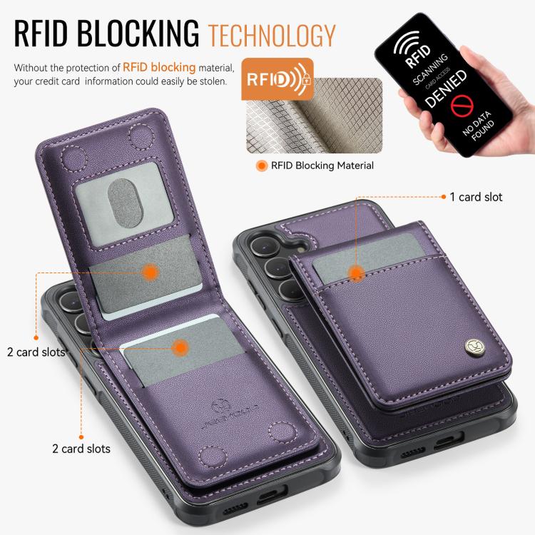 For Samsung Galaxy S25 5G JEEHOOD J06 British Style RFID MagSafe Card Bag PU Phone Case(Purple) - Galaxy S25 5G Cases by JEEHOOD | Online Shopping South Africa | PMC Jewellery | Buy Now Pay Later Mobicred