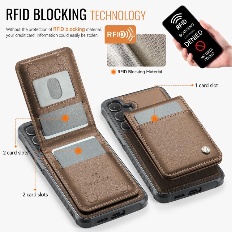 For Samsung Galaxy S25 5G JEEHOOD J06 British Style RFID MagSafe Card Bag PU Phone Case(Brown) - Galaxy S25 5G Cases by JEEHOOD | Online Shopping South Africa | PMC TechLife | Buy Now Pay Later Mobicred
