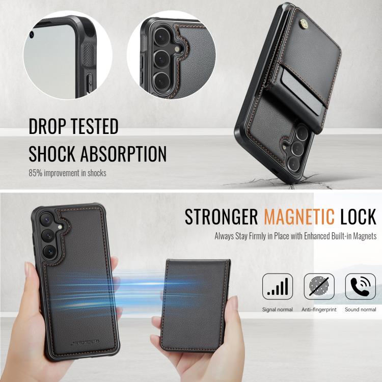 For Samsung Galaxy S25 5G JEEHOOD J06 British Style RFID MagSafe Card Bag PU Phone Case(Black) - Galaxy S25 5G Cases by JEEHOOD | Online Shopping South Africa | PMC Jewellery | Buy Now Pay Later Mobicred