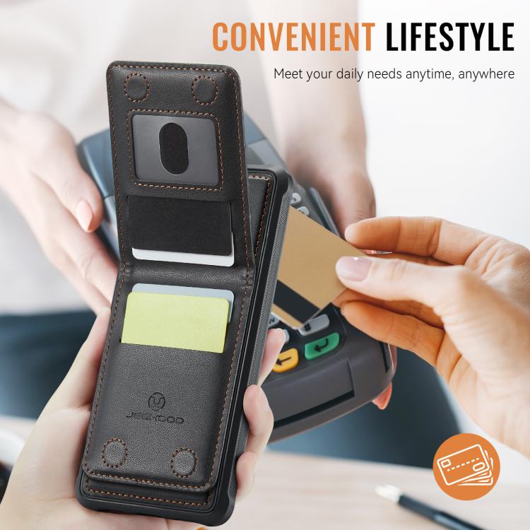 For Samsung Galaxy S25 5G JEEHOOD J06 British Style RFID MagSafe Card Bag PU Phone Case(Black) - Galaxy S25 5G Cases by JEEHOOD | Online Shopping South Africa | PMC Jewellery | Buy Now Pay Later Mobicred