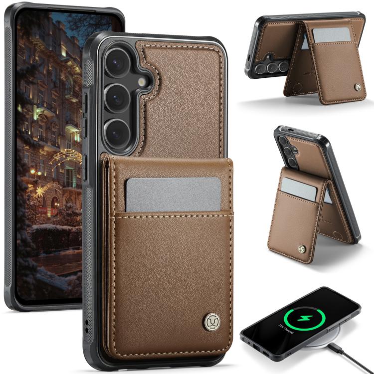 For Samsung Galaxy S25+ 5G JEEHOOD J06 British Style RFID MagSafe Card Bag PU Phone Case(Brown) - free shipping - PMC Jewellery - Order now!