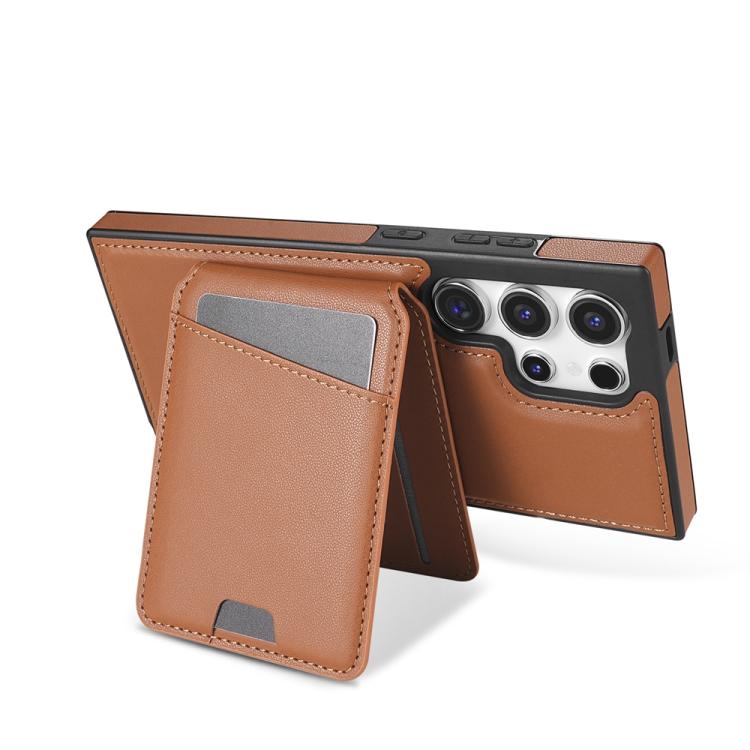For Samsung Galaxy S25 Ultra 5G Skin Feel Detachable Card Bag Magsafe Phone Case(Brown) - Galaxy S25 Ultra 5G Cases by PMC Jewellery | Online Shopping South Africa | PMC Jewellery | Buy Now Pay Later Mobicred