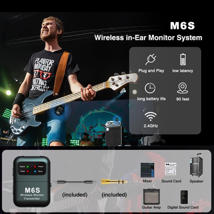 M6S Stereo Wireless In-Ear Monitor System 2.4G Transmitter & Receiver(Black) - Microphone by PMC TechLife | Online Shopping South Africa | PMC TechLife | Buy Now Pay Later Mobicred