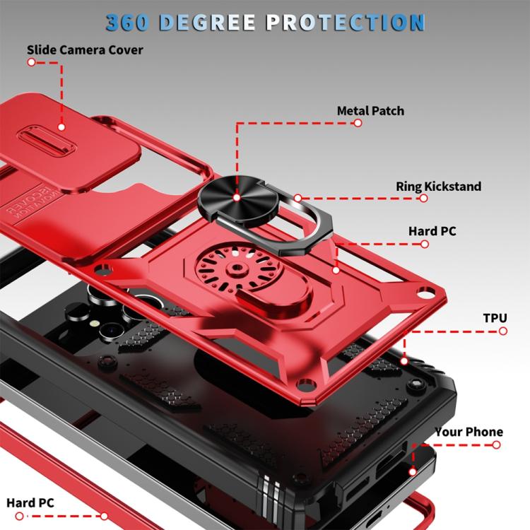 For Samsung Galaxy S25 Ultra 5G Sliding Camshield TPU Hybrid PC Phone Case with Holder(Red+Black) - Galaxy S25 Ultra 5G Cases by PMC Jewellery | Online Shopping South Africa | PMC Jewellery | Buy Now Pay Later Mobicred
