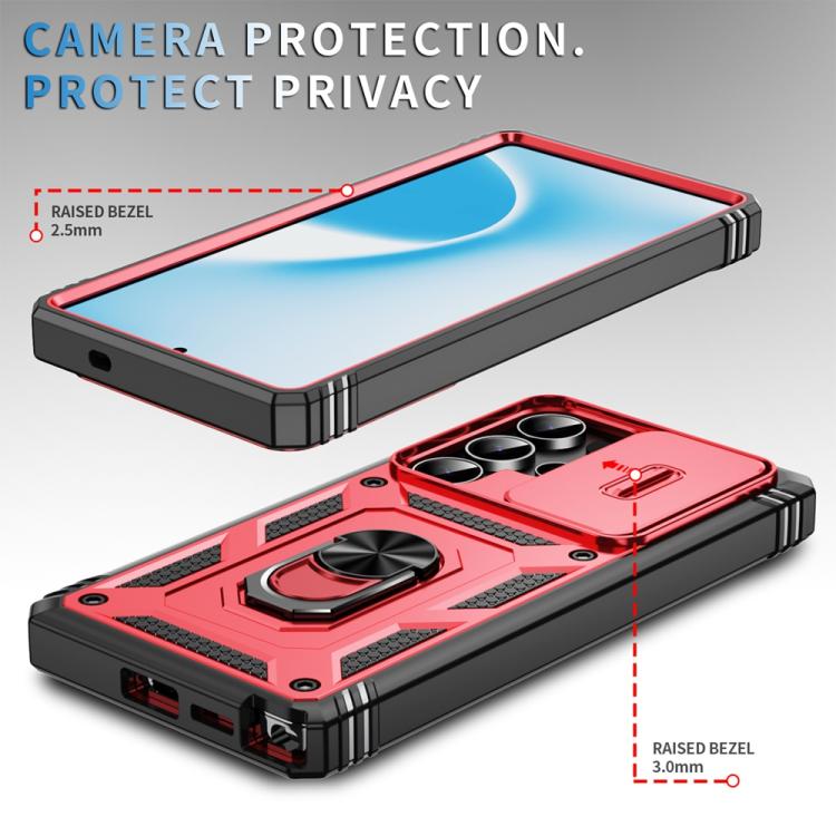 For Samsung Galaxy S25 Ultra 5G Sliding Camshield TPU Hybrid PC Phone Case with Holder(Red+Black) - Galaxy S25 Ultra 5G Cases by PMC Jewellery | Online Shopping South Africa | PMC Jewellery | Buy Now Pay Later Mobicred