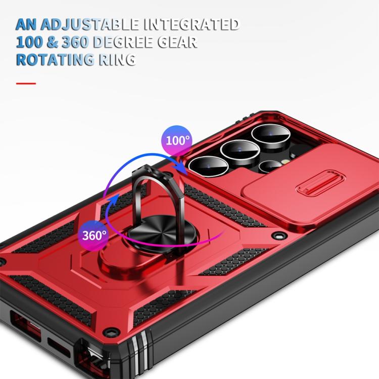 For Samsung Galaxy S25 Ultra 5G Sliding Camshield TPU Hybrid PC Phone Case with Holder(Red+Black) - Galaxy S25 Ultra 5G Cases by PMC Jewellery | Online Shopping South Africa | PMC Jewellery | Buy Now Pay Later Mobicred