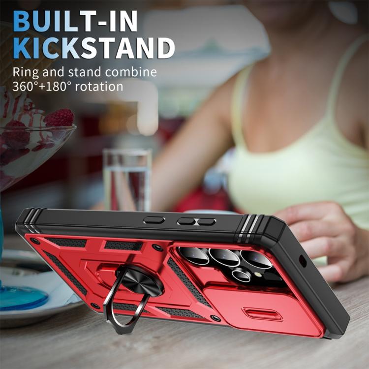 For Samsung Galaxy S25 Ultra 5G Sliding Camshield TPU Hybrid PC Phone Case with Holder(Red+Black) - Galaxy S25 Ultra 5G Cases by PMC Jewellery | Online Shopping South Africa | PMC Jewellery | Buy Now Pay Later Mobicred