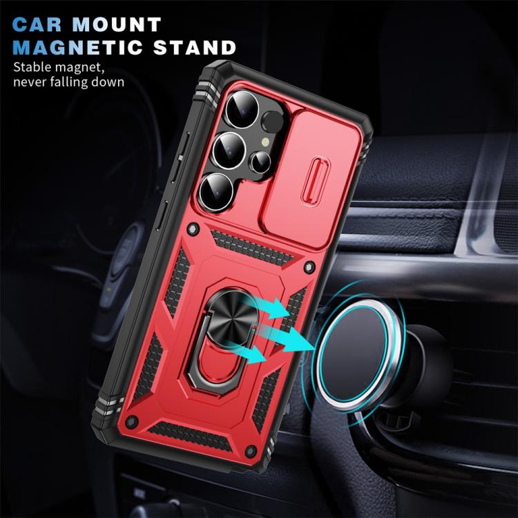 For Samsung Galaxy S25 Ultra 5G Sliding Camshield TPU Hybrid PC Phone Case with Holder(Red+Black) - Galaxy S25 Ultra 5G Cases by PMC Jewellery | Online Shopping South Africa | PMC Jewellery | Buy Now Pay Later Mobicred