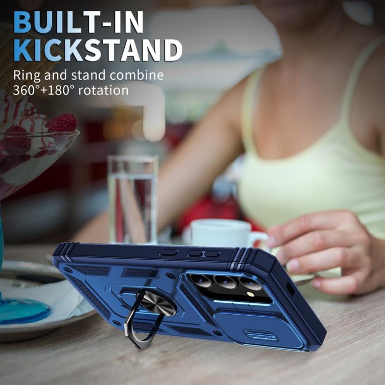 For Samsung Galaxy S25+ 5G Sliding Camshield TPU Hybrid PC Phone Case with Holder(Navy Blue) - Galaxy S25+ 5G Cases by PMC Jewellery | Online Shopping South Africa | PMC Jewellery | Buy Now Pay Later Mobicred