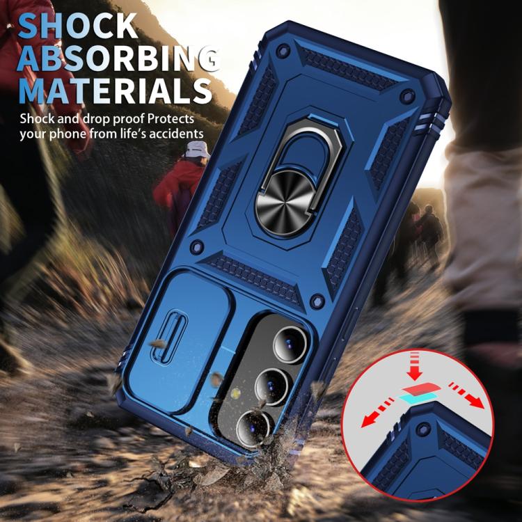 For Samsung Galaxy S25+ 5G Sliding Camshield TPU Hybrid PC Phone Case with Holder(Navy Blue) - Galaxy S25+ 5G Cases by PMC Jewellery | Online Shopping South Africa | PMC Jewellery | Buy Now Pay Later Mobicred