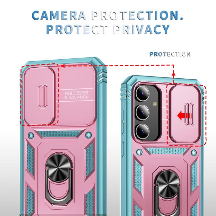 For Samsung Galaxy S25+ 5G Sliding Camshield TPU Hybrid PC Phone Case with Holder(Pink+Green) - Galaxy S25+ 5G Cases by PMC Jewellery | Online Shopping South Africa | PMC Jewellery | Buy Now Pay Later Mobicred