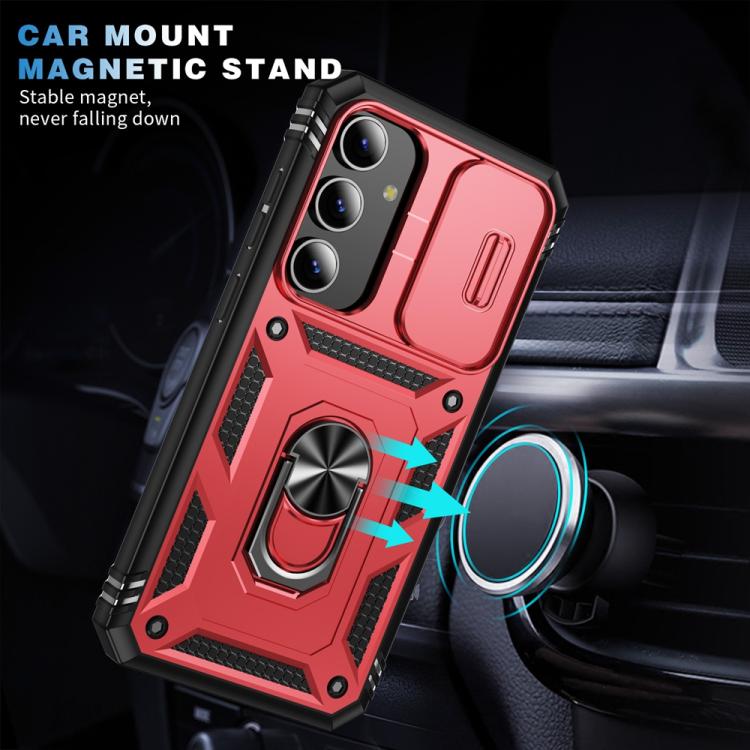 For Samsung Galaxy S25+ 5G Sliding Camshield TPU Hybrid PC Phone Case with Holder(Red+Black) - Galaxy S25+ 5G Cases by PMC Jewellery | Online Shopping South Africa | PMC Jewellery | Buy Now Pay Later Mobicred