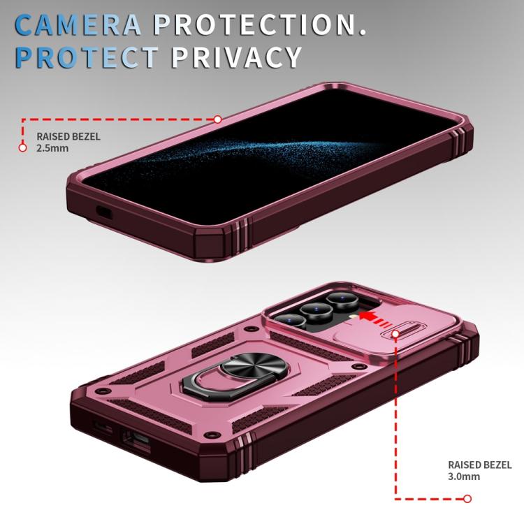 For Samsung Galaxy S25 5G Sliding Camshield TPU Hybrid PC Phone Case with Holder(Pink+Rose Red) - Galaxy S25 5G Cases by PMC Jewellery | Online Shopping South Africa | PMC Jewellery | Buy Now Pay Later Mobicred