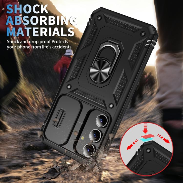 For Samsung Galaxy S25 5G Sliding Camshield TPU Hybrid PC Phone Case with Holder(Black) - free shipping - PMC Jewellery - Order now!