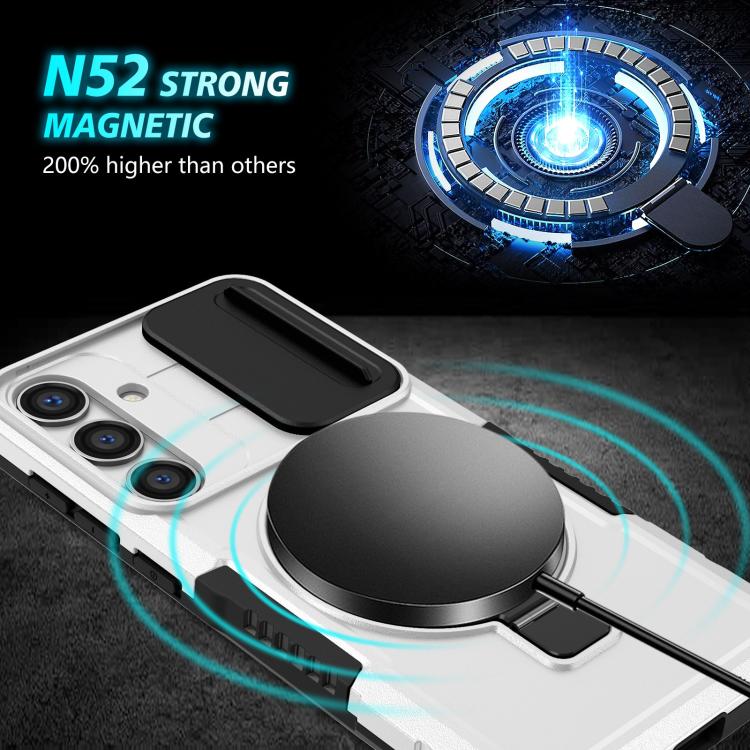 For Samsung Galaxy S25 5G Sliding Camshield MagSafe Holder TPU Hybrid PC Phone Case(Black White) - free shipping - PMC TechLife - Order now!
