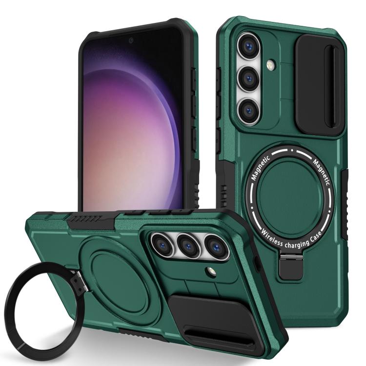 For Samsung Galaxy S25 5G Sliding Camshield MagSafe Holder TPU Hybrid PC Phone Case(Deep Green) - Galaxy S25 5G Cases by PMC TechLife | Online Shopping South Africa | PMC TechLife | Buy Now Pay Later Mobicred