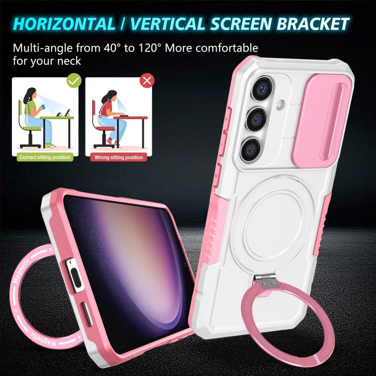 For Samsung Galaxy S25+ 5G Sliding Camshield MagSafe Holder TPU Hybrid PC Phone Case(Pink White) - Galaxy S25+ 5G Cases by PMC TechLife | Online Shopping South Africa | PMC TechLife | Buy Now Pay Later Mobicred