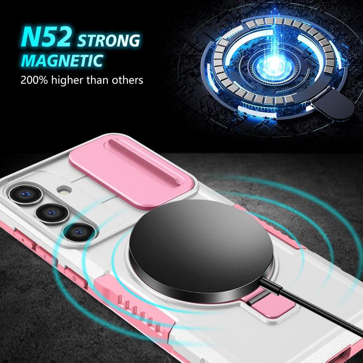 For Samsung Galaxy S25+ 5G Sliding Camshield MagSafe Holder TPU Hybrid PC Phone Case(Pink White) - Galaxy S25+ 5G Cases by PMC TechLife | Online Shopping South Africa | PMC TechLife | Buy Now Pay Later Mobicred