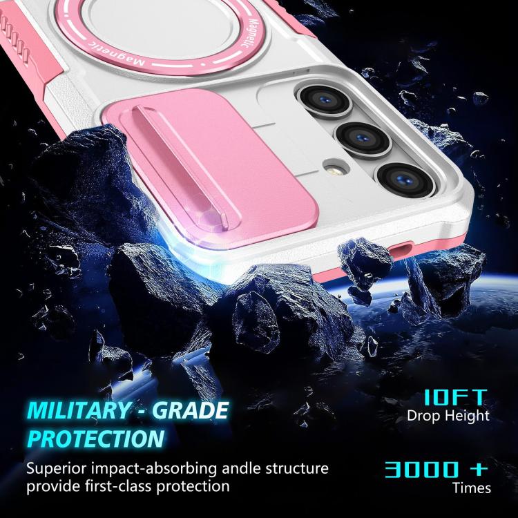 For Samsung Galaxy S25+ 5G Sliding Camshield MagSafe Holder TPU Hybrid PC Phone Case(Pink White) - Galaxy S25+ 5G Cases by PMC TechLife | Online Shopping South Africa | PMC TechLife | Buy Now Pay Later Mobicred