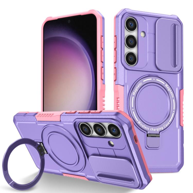 For Samsung Galaxy S25+ 5G Sliding Camshield MagSafe Holder TPU Hybrid PC Phone Case(Pink Purple) - Galaxy S25+ 5G Cases by PMC TechLife | Online Shopping South Africa | PMC TechLife | Buy Now Pay Later Mobicred