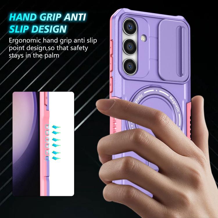 For Samsung Galaxy S25+ 5G Sliding Camshield MagSafe Holder TPU Hybrid PC Phone Case(Pink Purple) - Galaxy S25+ 5G Cases by PMC TechLife | Online Shopping South Africa | PMC TechLife | Buy Now Pay Later Mobicred