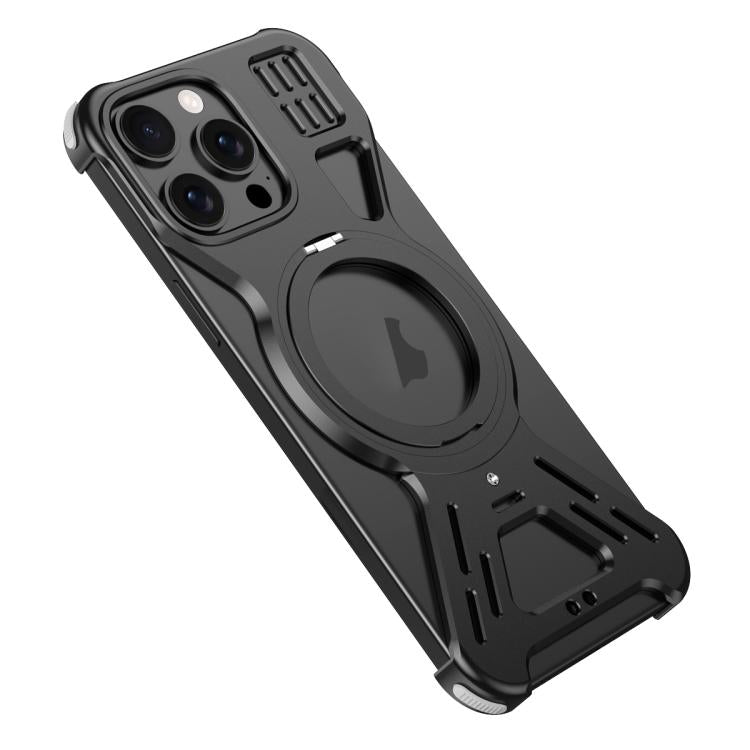 For iPhone 15 Pro Max Armor 360 Holder Frameless Alloy MagSafe Phone Case(Black) - iPhone 15 Pro Max Cases by PMc TechLife | Online Shopping South Africa | PMc TechLife | Buy Now Pay Later Mobicred