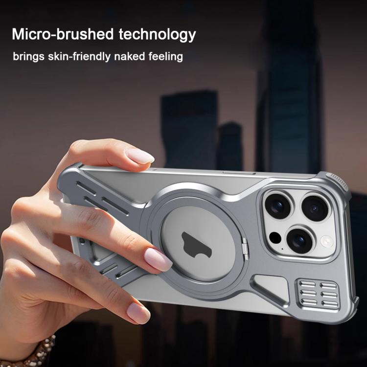 For iPhone 15 Pro Armor 360 Holder Frameless Alloy MagSafe Phone Case(Space Gray) - iPhone 15 Pro Cases by PMc TechLife | Online Shopping South Africa | PMc TechLife | Buy Now Pay Later Mobicred