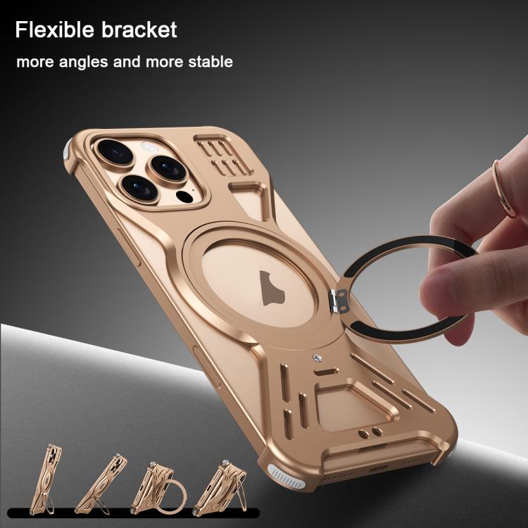 For iPhone 15 Armor 360 Holder Frameless Alloy MagSafe Phone Case(Desert Gold) - iPhone 15 Cases by PMc TechLife | Online Shopping South Africa | PMc TechLife | Buy Now Pay Later Mobicred