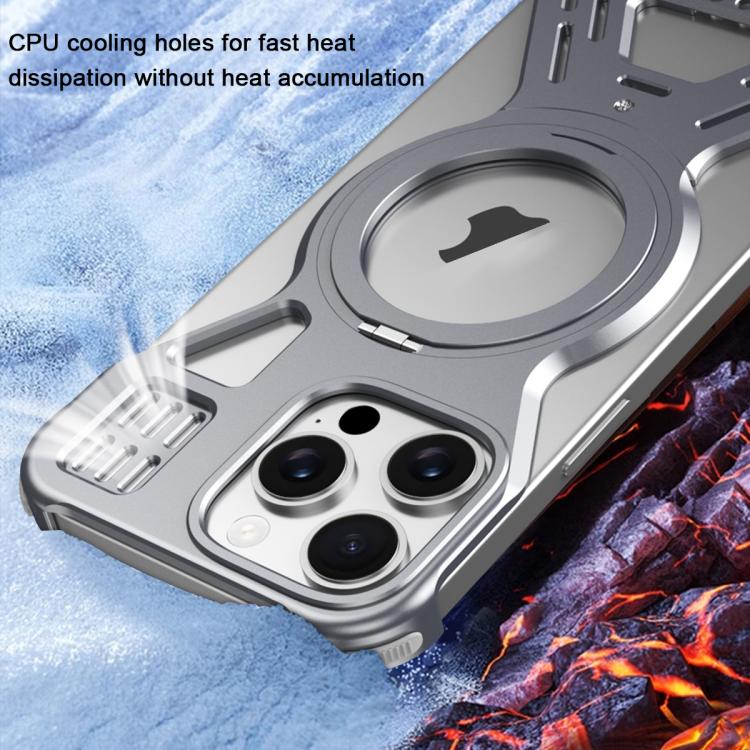 For iPhone 15 Pro Armor 360 Holder Frameless Alloy MagSafe Phone Case(Space Gray) - iPhone 15 Pro Cases by PMc TechLife | Online Shopping South Africa | PMc TechLife | Buy Now Pay Later Mobicred
