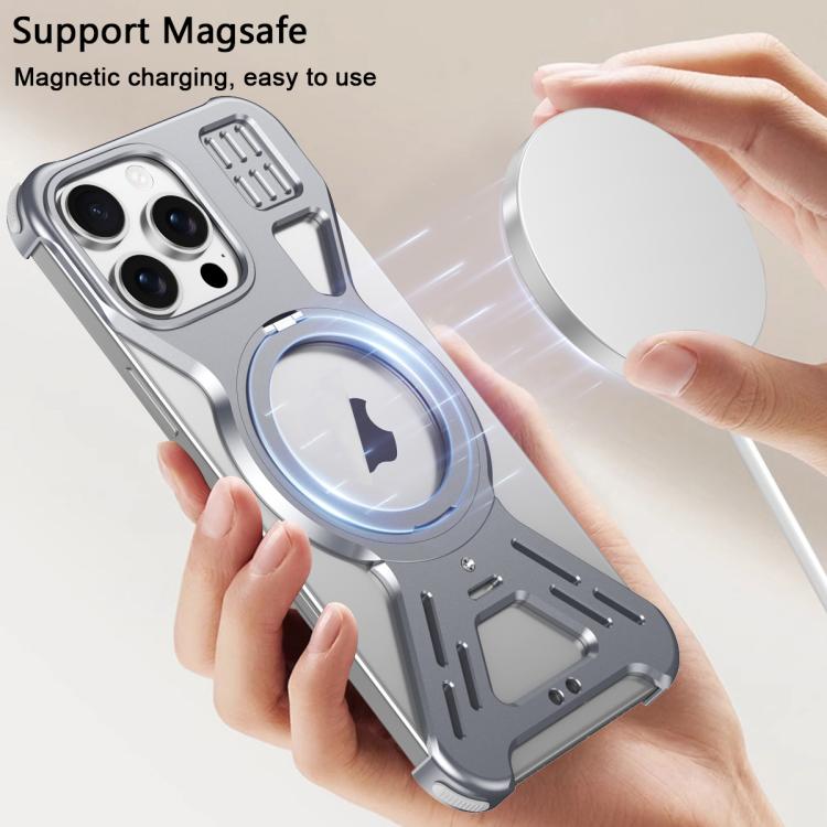 For iPhone 16 Pro Armor 360 Holder Frameless Alloy MagSafe Phone Case(Black) - iPhone 16 Pro Cases by PMc TechLife | Online Shopping South Africa | PMc TechLife | Buy Now Pay Later Mobicred