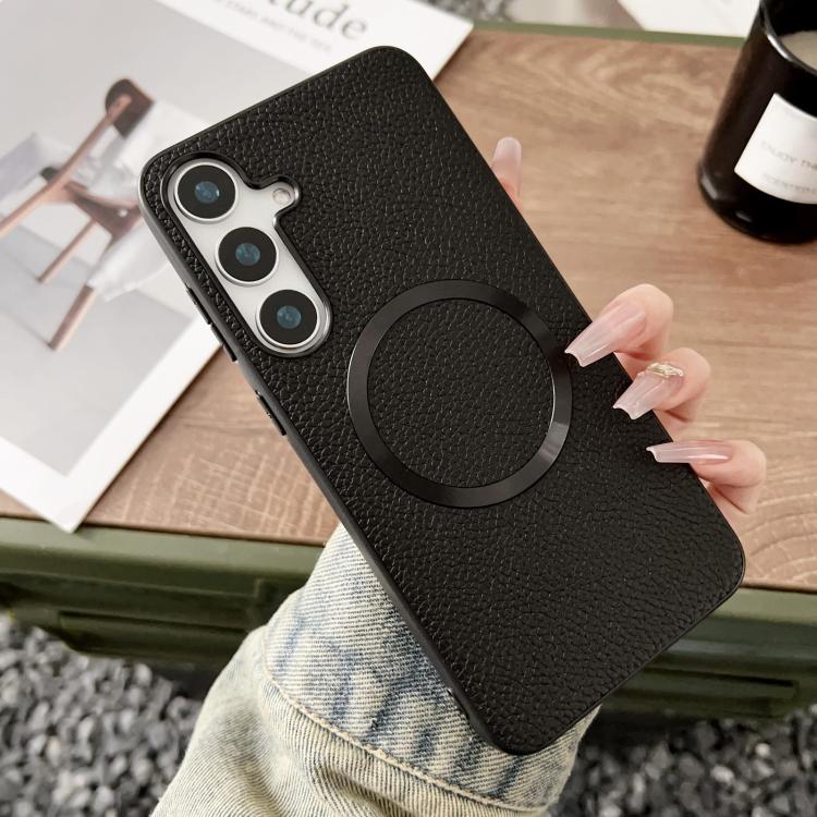 For Samsung Galaxy S25 5G CD Magsafe Magnetic Litchi Texture Phone Case(Black) - Galaxy S25 5G Cases by PMC TechLife | Online Shopping South Africa | PMC TechLife | Buy Now Pay Later Mobicred