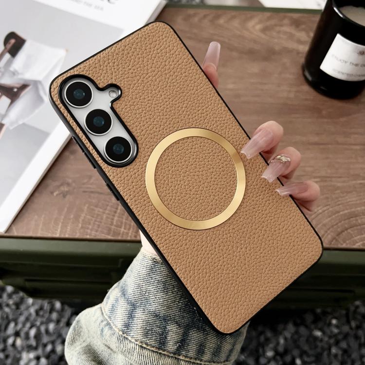 For Samsung Galaxy S25+ 5G CD Magsafe Magnetic Litchi Texture Phone Case(Khaki) - Galaxy S25+ 5G Cases by PMC TechLife | Online Shopping South Africa | PMC TechLife | Buy Now Pay Later Mobicred