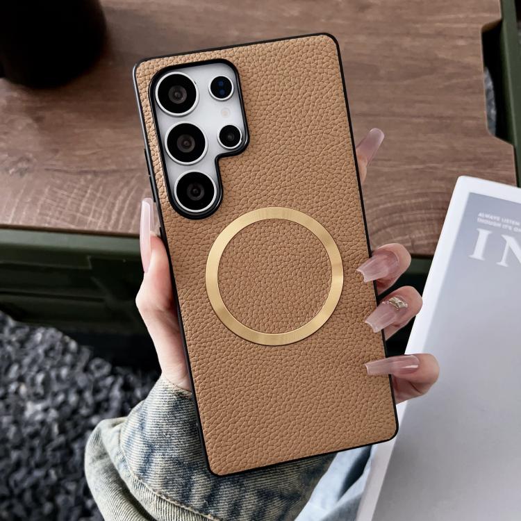 For Samsung Galaxy S25 Ultra 5G CD Magsafe Magnetic Litchi Texture Phone Case(Khaki) - Galaxy S25 Ultra 5G Cases by PMC TechLife | Online Shopping South Africa | PMC TechLife | Buy Now Pay Later Mobicred
