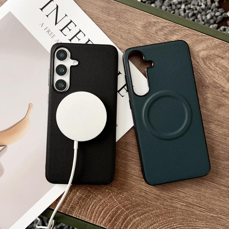 For Samsung Galaxy S25 5G Magsafe Magnetic Plain Leather Phone Case(Black) - Galaxy S25 5G Cases by PMC TechLife | Online Shopping South Africa | PMC TechLife | Buy Now Pay Later Mobicred