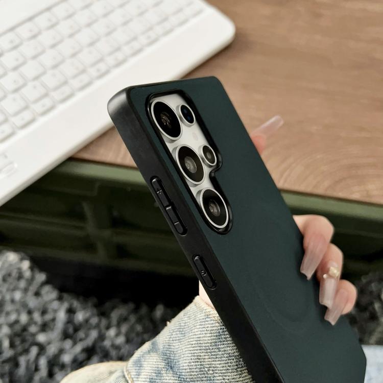 For Samsung Galaxy S25 Ultra 5G Magsafe Magnetic Plain Leather Phone Case(Black) - Galaxy S25 Ultra 5G Cases by PMC TechLife | Online Shopping South Africa | PMC TechLife | Buy Now Pay Later Mobicred