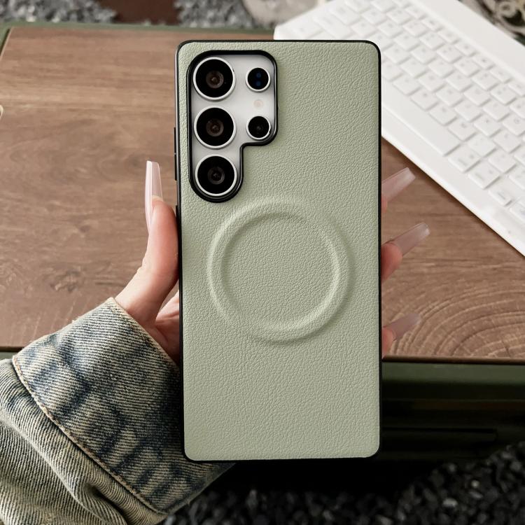 For Samsung Galaxy S25 Ultra 5G Magsafe Magnetic Plain Leather Phone Case(Light Green) - Galaxy S25 Ultra 5G Cases by PMC TechLife | Online Shopping South Africa | PMC TechLife | Buy Now Pay Later Mobicred
