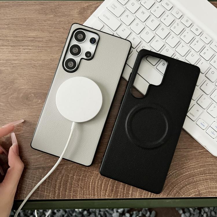 For Samsung Galaxy S25 Ultra 5G Magsafe Magnetic Plain Leather Phone Case(White) - free shipping - PMC TechLife - Order now!