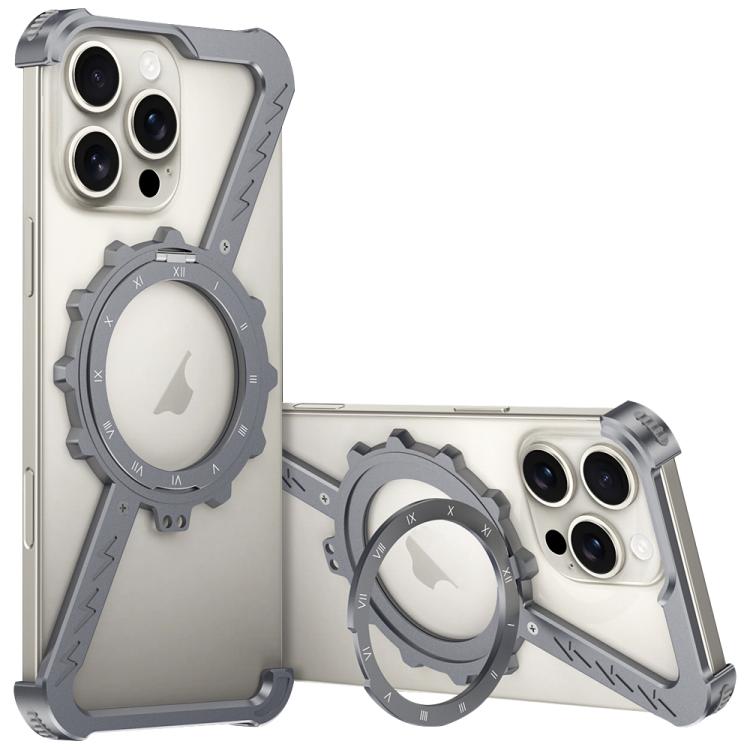 For iPhone 16 Pro Z-shaped Frameless Metal 360 Holder MagSafe Phone Case(Space Grey) - iPhone 16 Pro Cases by PMc TechLife | Online Shopping South Africa | PMc TechLife | Buy Now Pay Later Mobicred