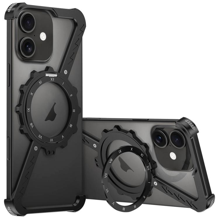 For iPhone 16 Plus Z-shaped Frameless Metal 360 Holder MagSafe Phone Case(Black) - iPhone 16 Plus Cases by PMc TechLife | Online Shopping South Africa | PMc TechLife | Buy Now Pay Later Mobicred