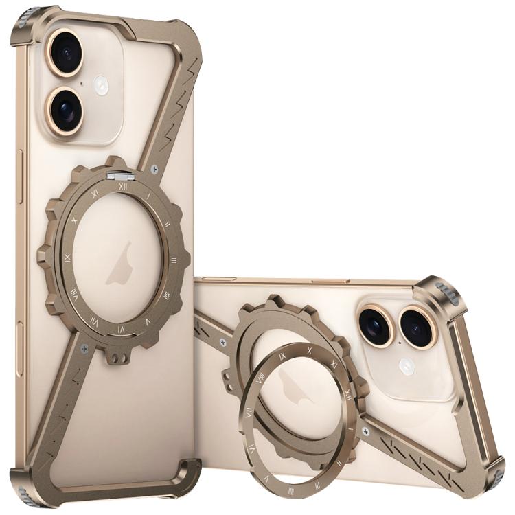 For iPhone 16 Plus Z-shaped Frameless Metal 360 Holder MagSafe Phone Case(Desert Gold) - iPhone 16 Plus Cases by PMc TechLife | Online Shopping South Africa | PMc TechLife | Buy Now Pay Later Mobicred
