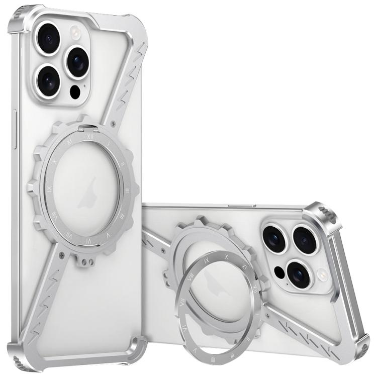 For iPhone 15 Pro Z-shaped Frameless Metal 360 Holder MagSafe Phone Case(Space Silver) - iPhone 15 Pro Cases by PMc TechLife | Online Shopping South Africa | PMc TechLife | Buy Now Pay Later Mobicred