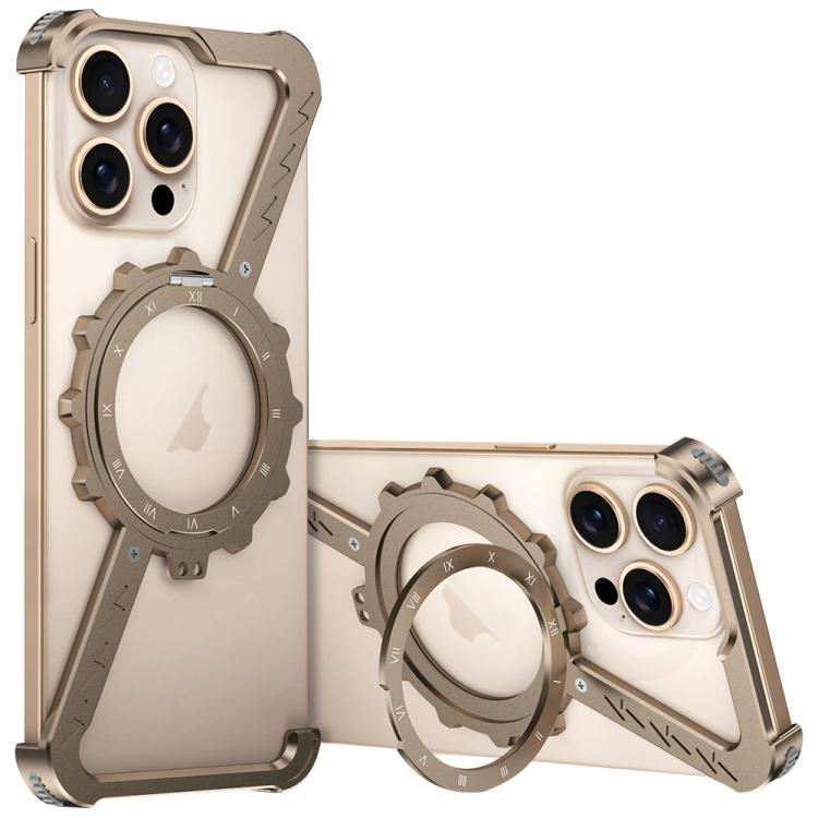 For iPhone 13 Pro Z-shaped Frameless Metal 360 Holder MagSafe Phone Case(Desert Gold) - iPhone 13 Pro Cases by PMc TechLife | Online Shopping South Africa | PMc TechLife | Buy Now Pay Later Mobicred