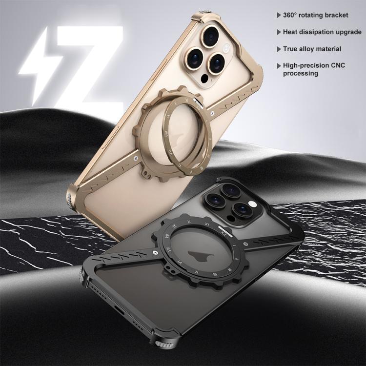 For iPhone 16 Pro Max Z-shaped Frameless Metal 360 Holder MagSafe Phone Case(Space Silver) - iPhone 16 Pro Max Cases by PMc TechLife | Online Shopping South Africa | PMc TechLife | Buy Now Pay Later Mobicred